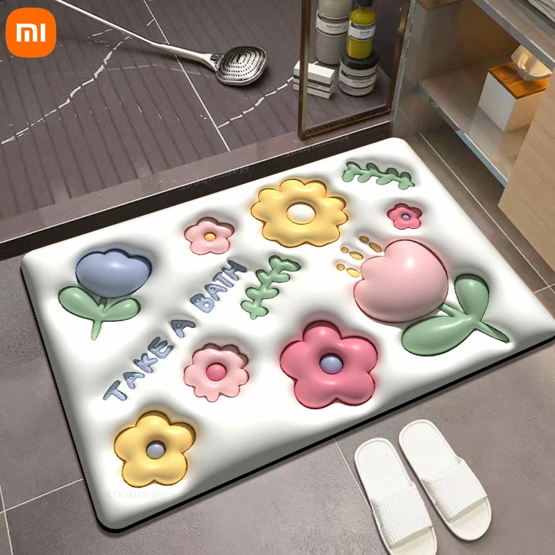 Xiaomi 3D Bathroom Anti-Slip Floor Mats Absorbent Quick-Drying Foot Mats Soft Diatomaceous Earth Doormat for Household /Kitchen