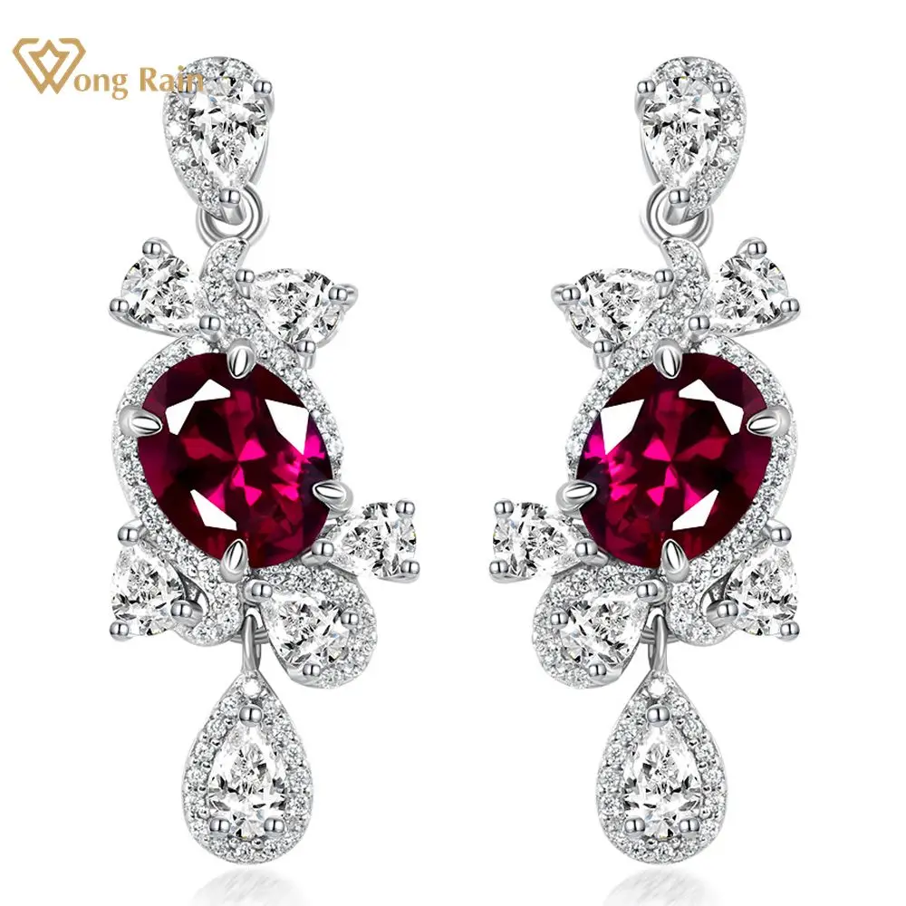 

Wong Rain 100% 925 Sterling Silver Oval Cut 2CT Ruby Gemstone 18K Gold Plated Pear Drop Dangle Earrings Fine Jewelry Wholesale