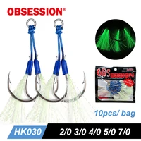obsession 10pair twin assist hook barbed carbon steel double pike glow fishhook for slow jig artificial bait sea fishing hooks