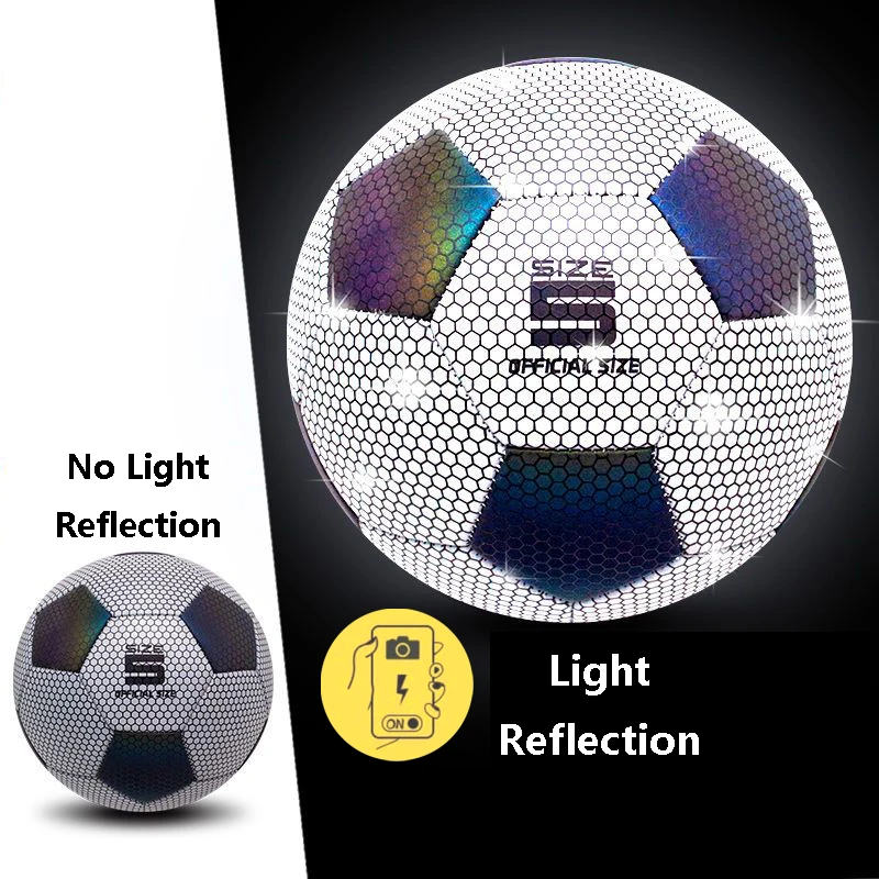 Reflective Soccer Fluorescent Size 5 FootBall Adult Kids Standard Luminous Competition Practice For Beginner