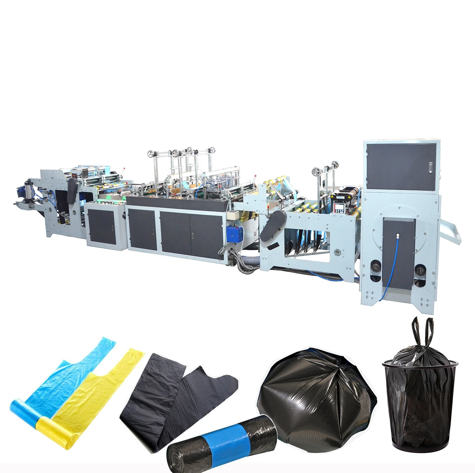 

HDPE LDPE PE Biodegradable Cloth Patch Carry paper Polythene Garbage T-Shirt Shopping Plastic Bag Making Machine Price