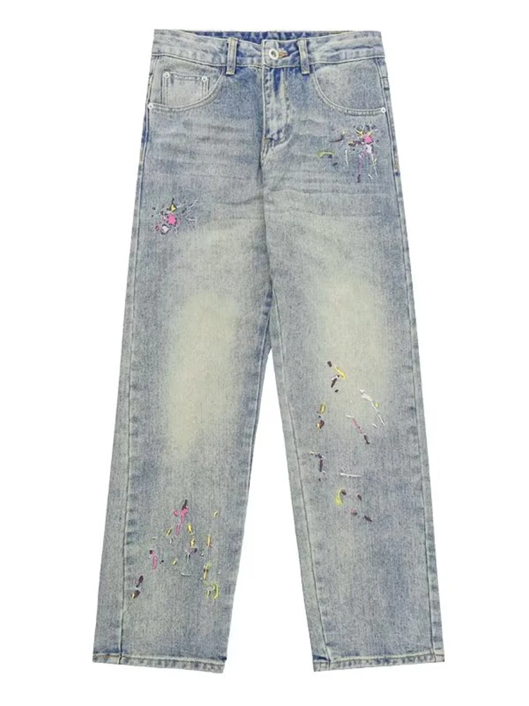 European and American Men's Y2K Elastic Jeans Comfortable Embroidered Blue Jeans Trendy Casual Pants Brand Clothing Men Pants