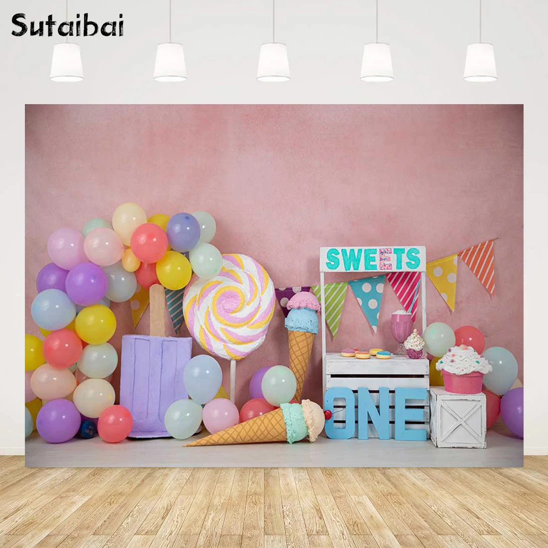 

Newborn Baby Shower Backdrop Photography Candy Lollipop Donuts Ice Cream Sweet Girls Birthday Party Background for Photo Studio