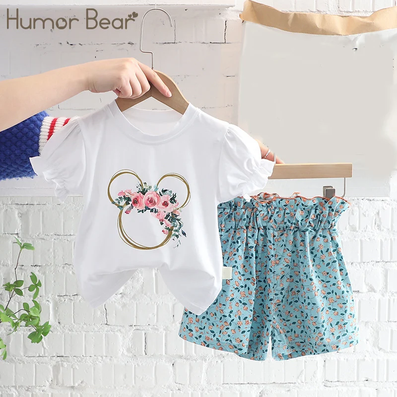 

Комплект одежды Humor Bear для девочек, детская одежда, топ с коротким рукавом и вышивкой + цветочный летний костюм