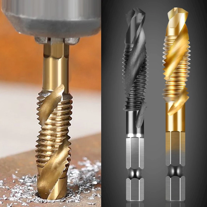 

HSS Hexagon Shank Screw Tap Screw Machine 3-in-1 Composite Tap Drill Attack Chamfer Hand Tools Woodworking Accessories