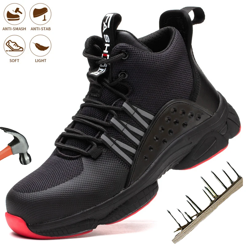

Men Lightweight Safety Shoes Steel Toe Cap Breathable Construction Shoes Work Sneakers Steel Toe Men Shoes Anti-smash Work Boots
