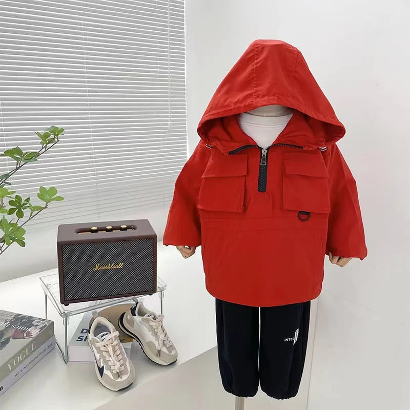 

Kid Coat Boy Windproof Jacket Outdoor Handsome Toddler Top Fall Spring Coat Zipper Casual Hoody for Children Cute School Shirt