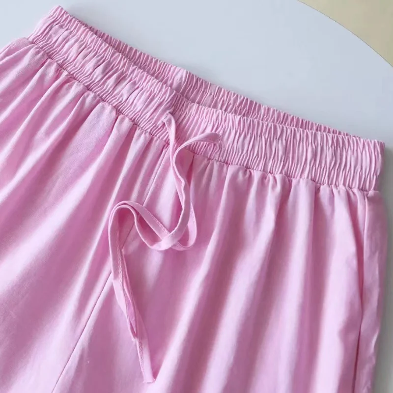 QWEEK Cotton Linen Trouser Suits Women Cardigan Sleepwear Set Long Sleeve Pajamas Tracksuit Summer Basic&Casual Loungewear