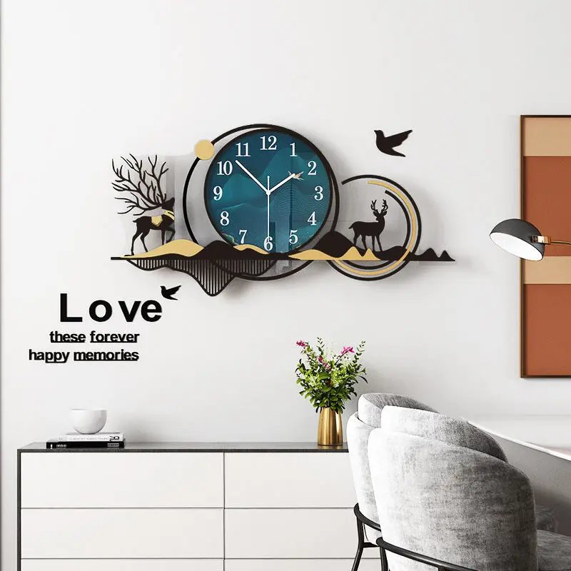 

Декоративные настенные часы, простой креативный декор для гостиной с мультяшным оленем, современное художественное атмосферное домашнее у...