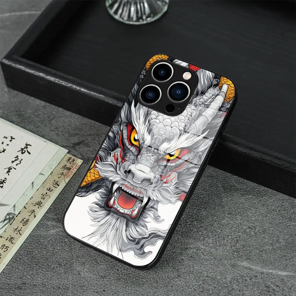 Фото Чехол для телефона с татуировкой дракона Якудза для iPhone 17 16 Pro Max 15 14 Pro 11 12 13 Plus Mini, Samsung Galaxy S26 S25, стеклянный чехол для телефона №2
