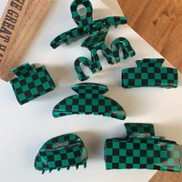 2022 new arrival fashion girls hair accessories simple retro green blue red plaid resin geometric large hair claw for women