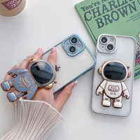 luxury transparent astronaut bracket case for iphone 11 13 pro max plating cover for iphone 12 pro max 13 mini xs 6s 7 plus 8 se