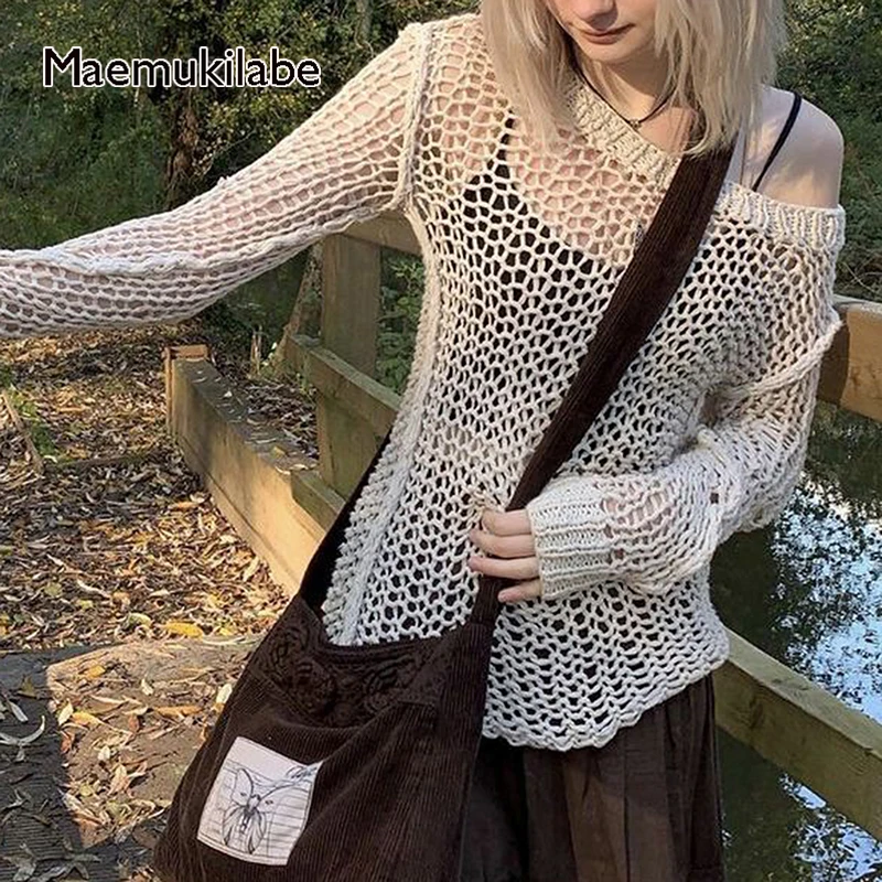 Maemukilabe вязаный свитер с вырезами футболка Осенние вязаные пуловеры длинным