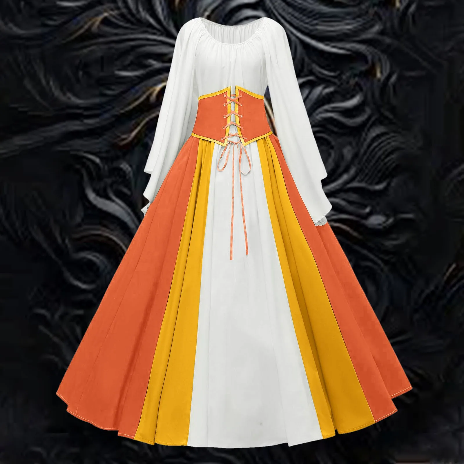 Средневековый костюм для женщин длинное платье с рукавами-трубой и корсетом