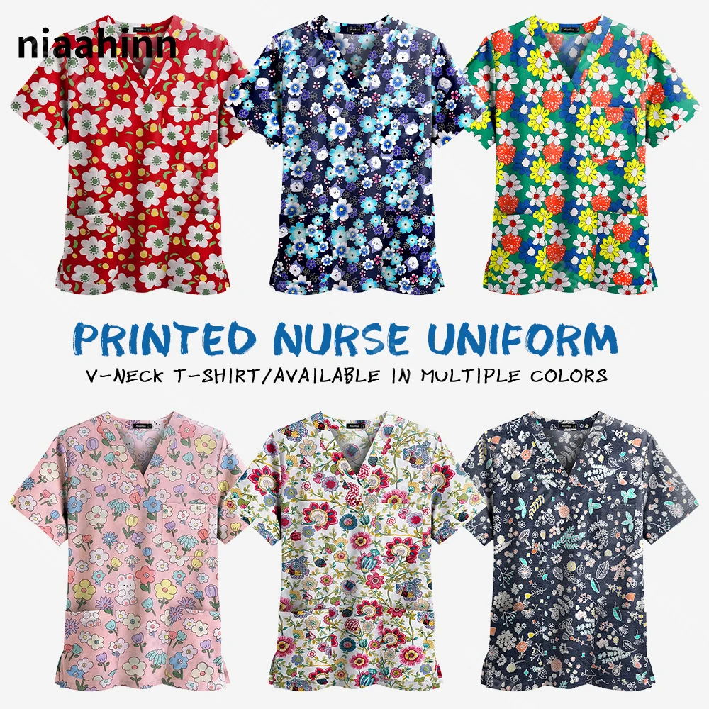 Блузка для медсестры и врача с цветочным принтом больничная хирургическая форма