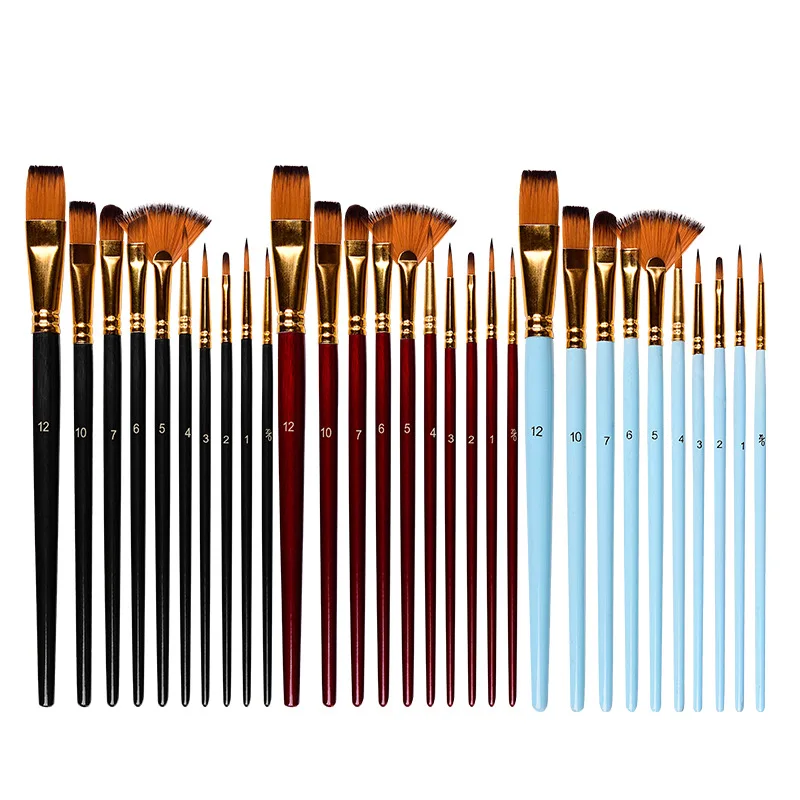 

10pcs Mix Nylon Hair Watercolor Paint Oil Brush Pen DIY Acrylic Painting Art Wooden Pearlescent Handle School Stationery Supply