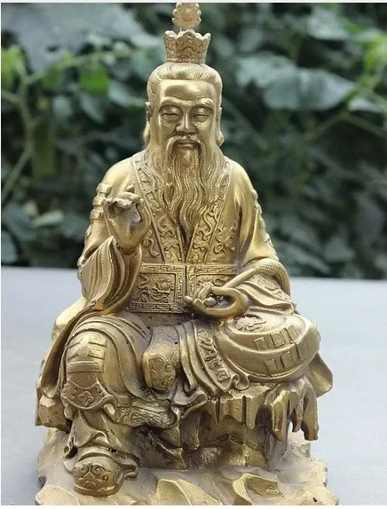 8-дюймовая китайская латунная статуя даосизма La뷰 LaoJun Laozi Immortal God Sit Stone