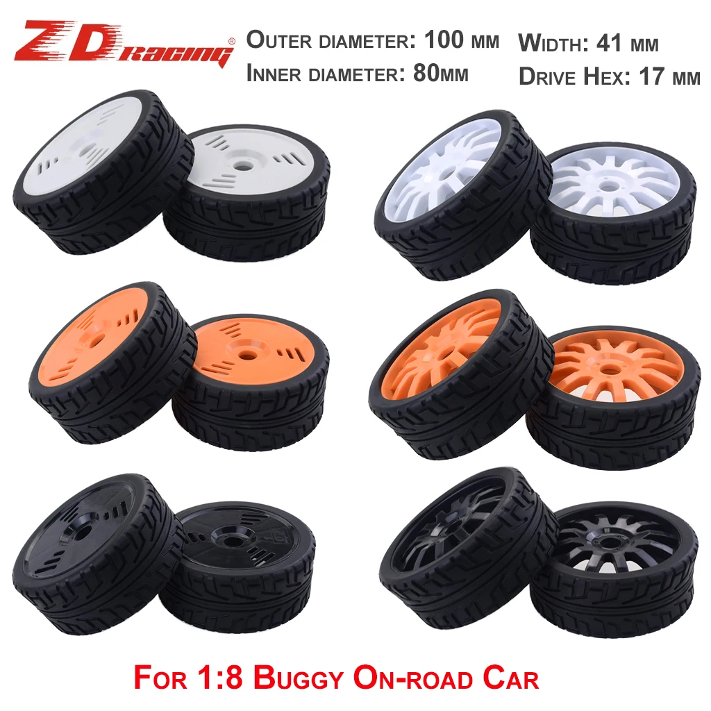 ZD Racing 2 шт. 1/8 Резиновые Колесные шины 100 мм 17 Hub Hex для RC багги на дороге автомобиля