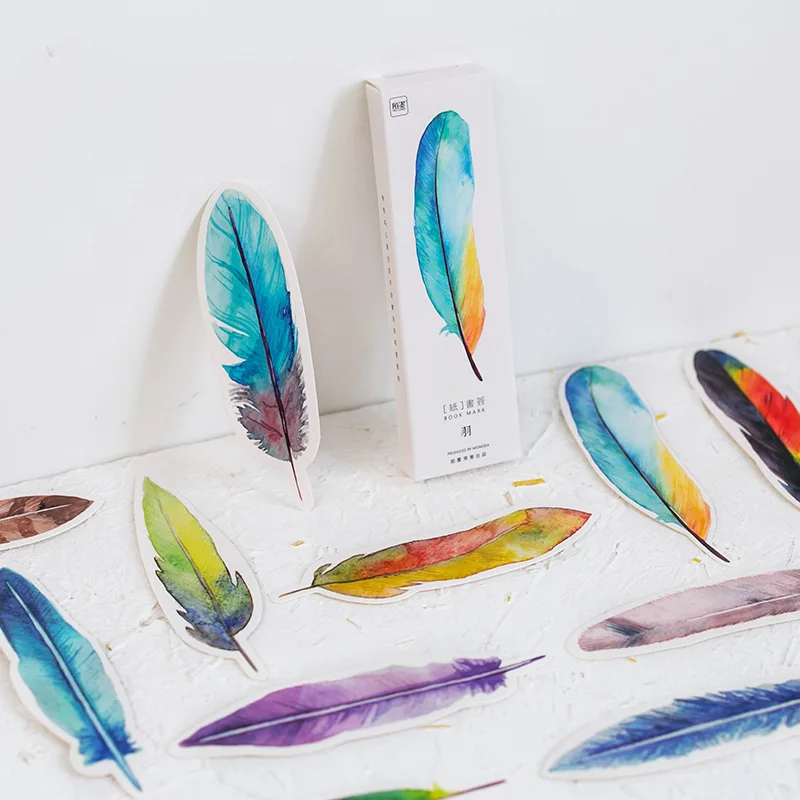 

30 Pcs/Set Colourful Feathers Bookmark Original Nature Flyer Paper Book Mark Stationery Office Material School Teacher Supplies