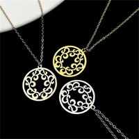 personalised hollow round necklace for men personalised stainless steel flower vine pendant collar necklace women christmas gift