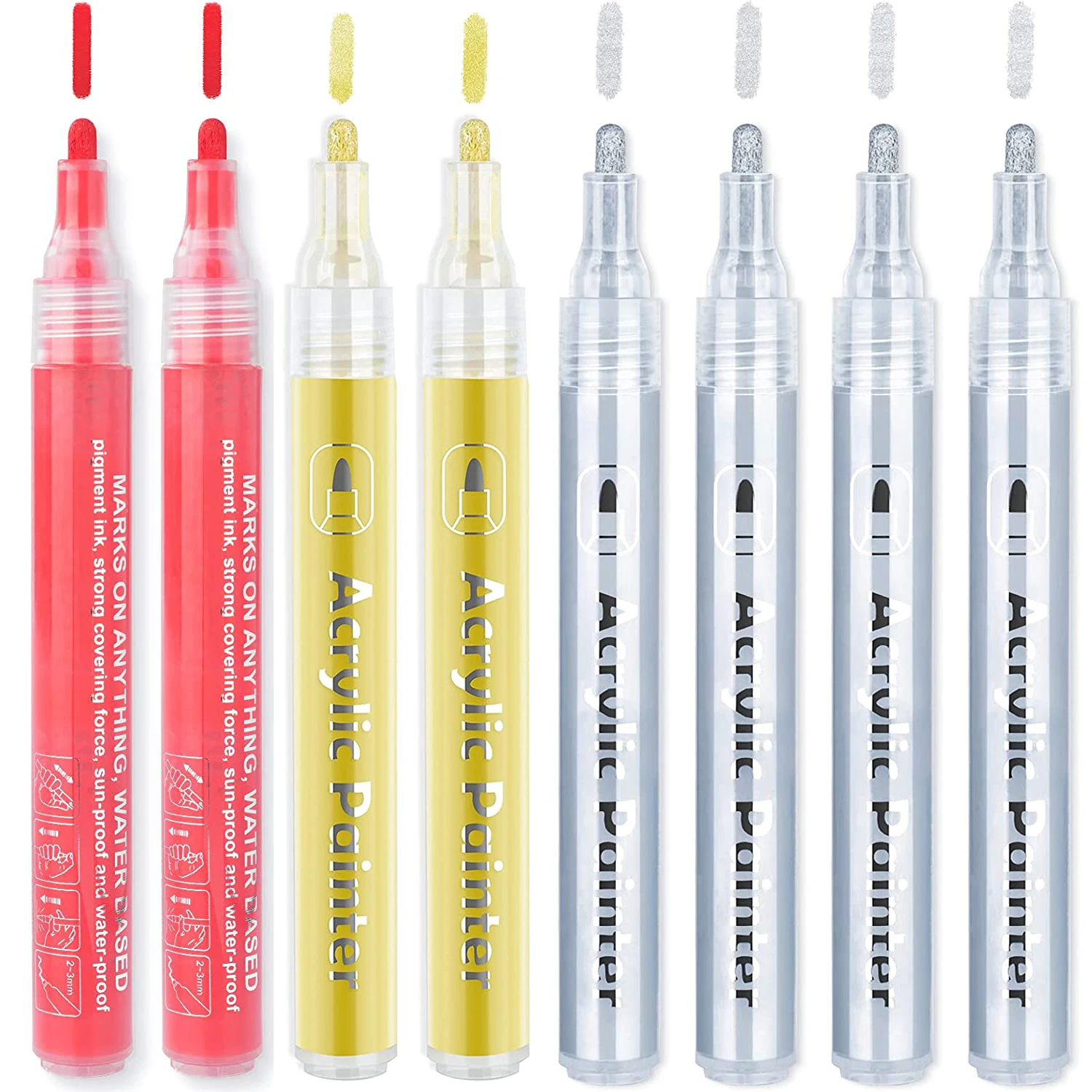 

Acrylic Paint Pens Markers 8 pcs Paint Pen for Rocks, Stone, Ceramic, Glass, Wood, Tire, Metal, Fabric,Drawing & Art Supplies