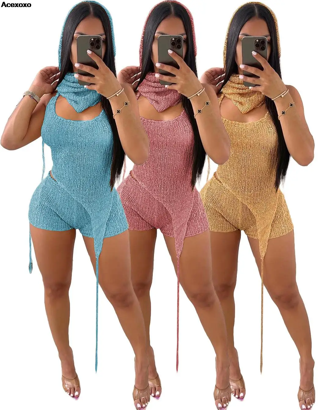 

European and American women's sexy body shaping sexy hollow sequin suit