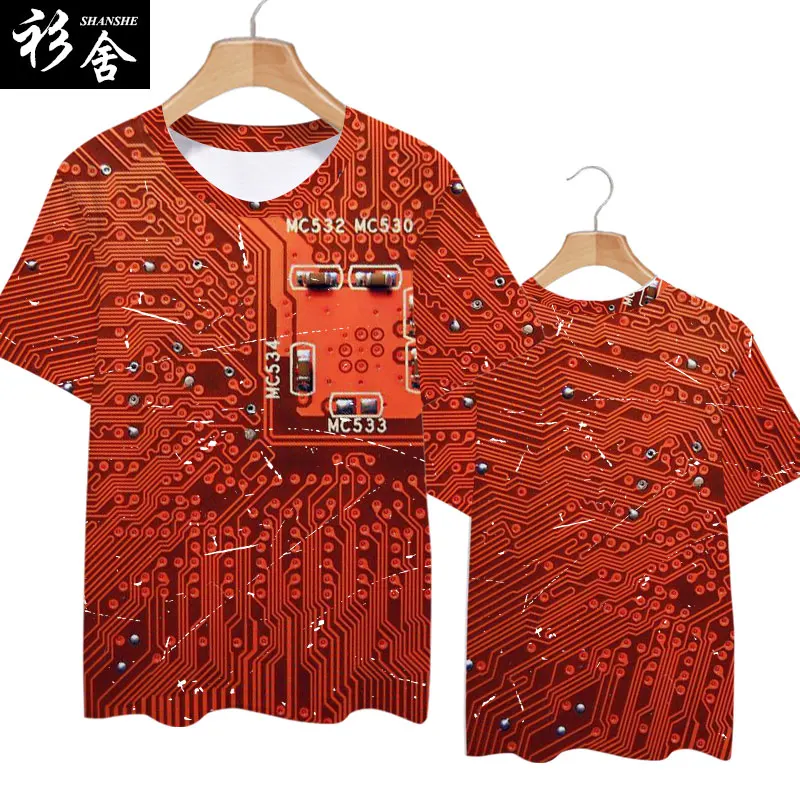 

Latest Fashion Trend Computer Phone Circuit Board Chip Fashion Technology Sense Electronic Technology Quick Drying Short Sleeve1