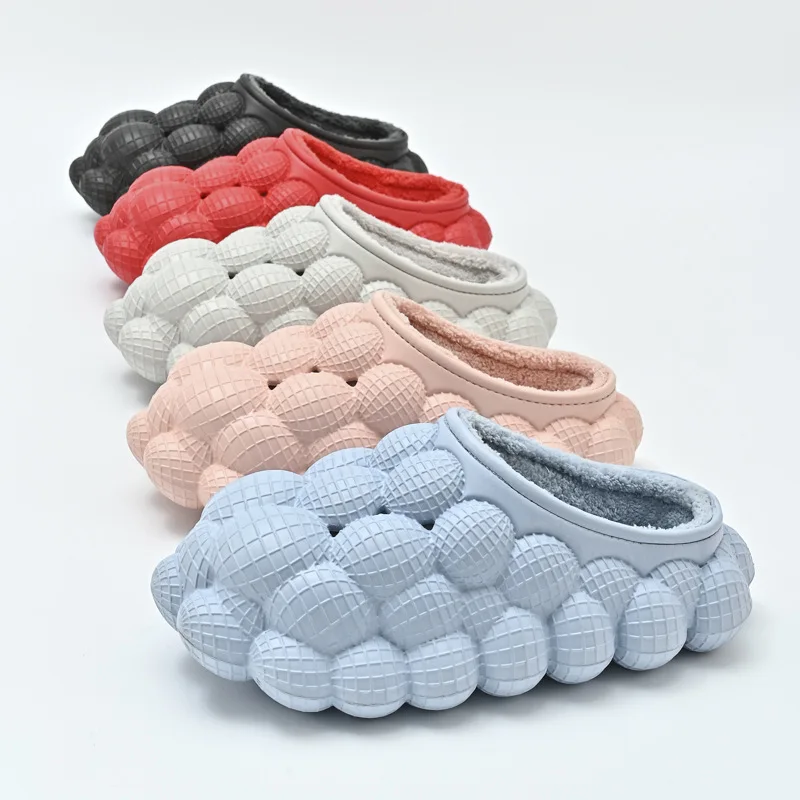 

Lychee Bubble Slides Autumn and Winter Slip-on Plush Women Men Home Cotton Shoes Comfortable Thick Bottom Cloud Fluffy Slippers