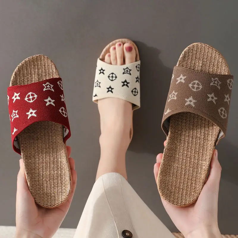 

Suihyung Summer Home Shoes Casual Flax Slippers Women Anti-slip Linen Sole Slides Female Flat Sandals Couple Indoor Flip Flops