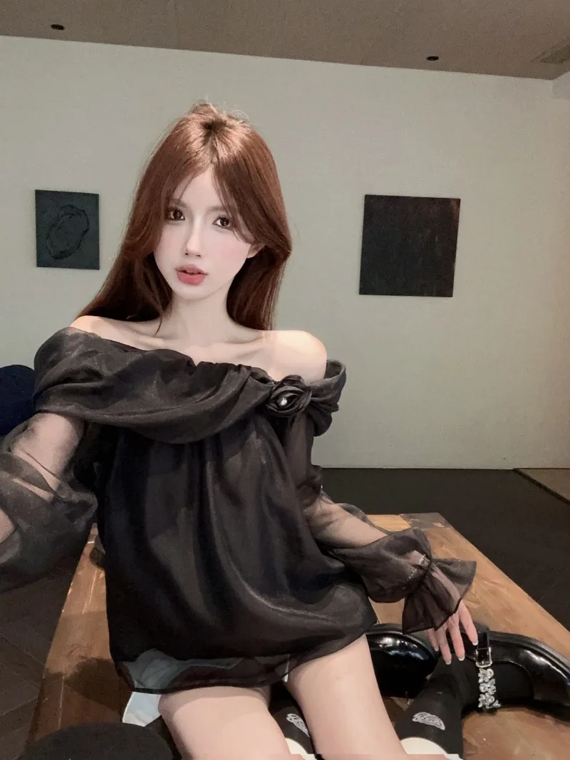 Blusas Mujer темпераментная рубашка на одно плечо с длинными рукавами милые шифоновые