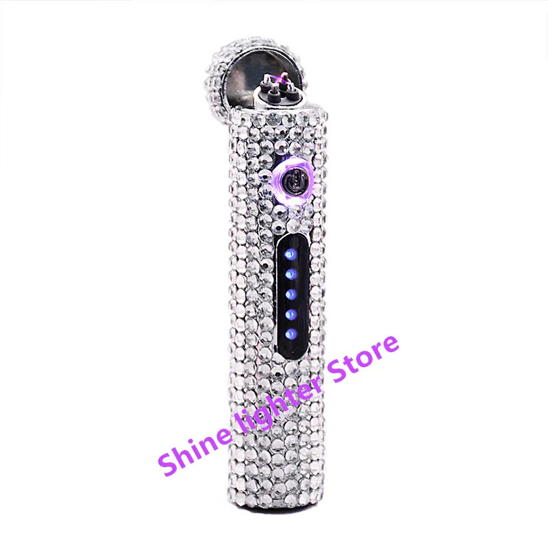 

Fashion Rhinestone Double Arc Electric Lighter Metal Windproof Usb Plasma Lighter Smoking Accessories Cute Lighters Girly