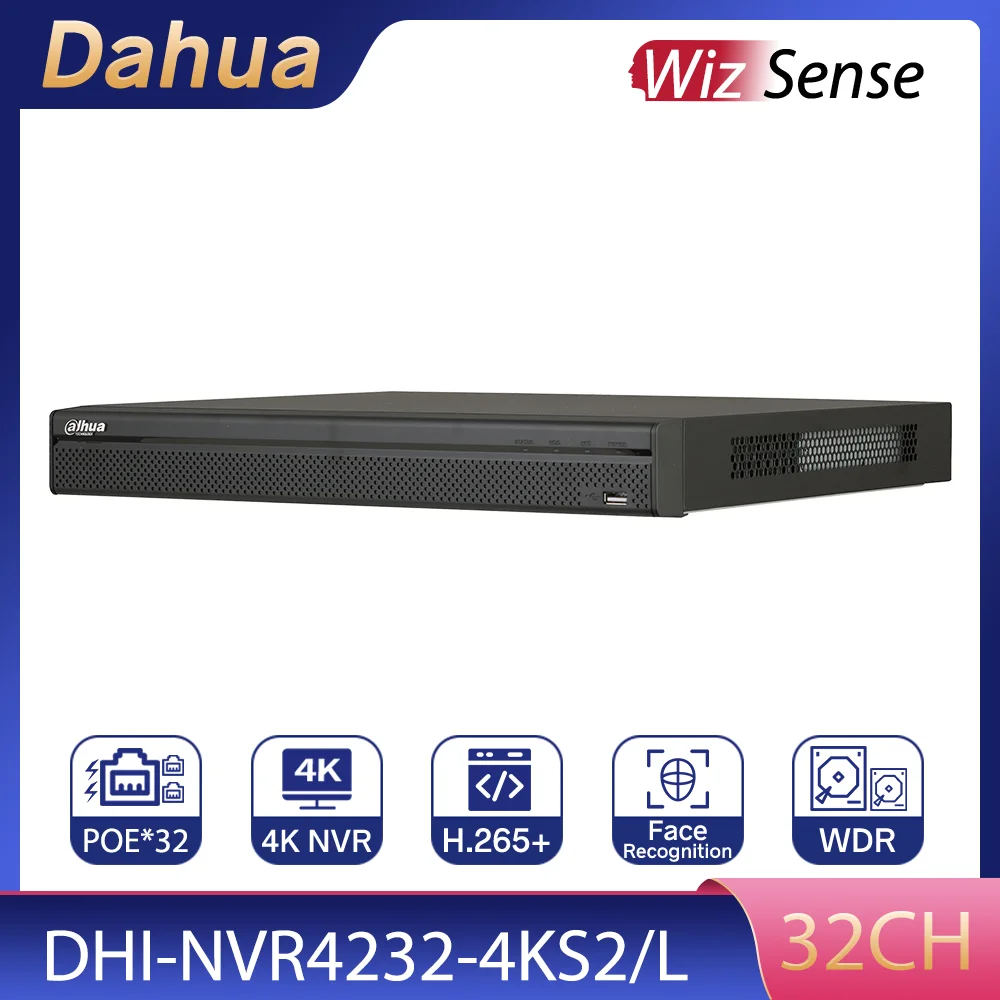 

Dahua Original PoE NVR 4K 32CH 16CH 8CH 4K DHI-NVR4232-4KS2/L Video Recorder with HDD H.265 2 SATA for IP Camera Security system