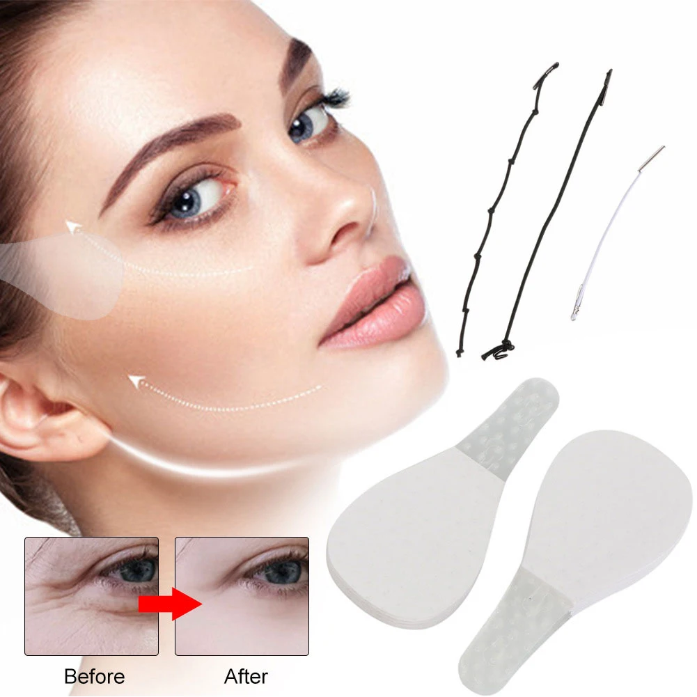 

63pcs Neck Eye Chin Face Lift Tape Slimming Tool V Line Shape Rubber Thin Instant Waterproof Makeup Invisible Sticker With Ropes