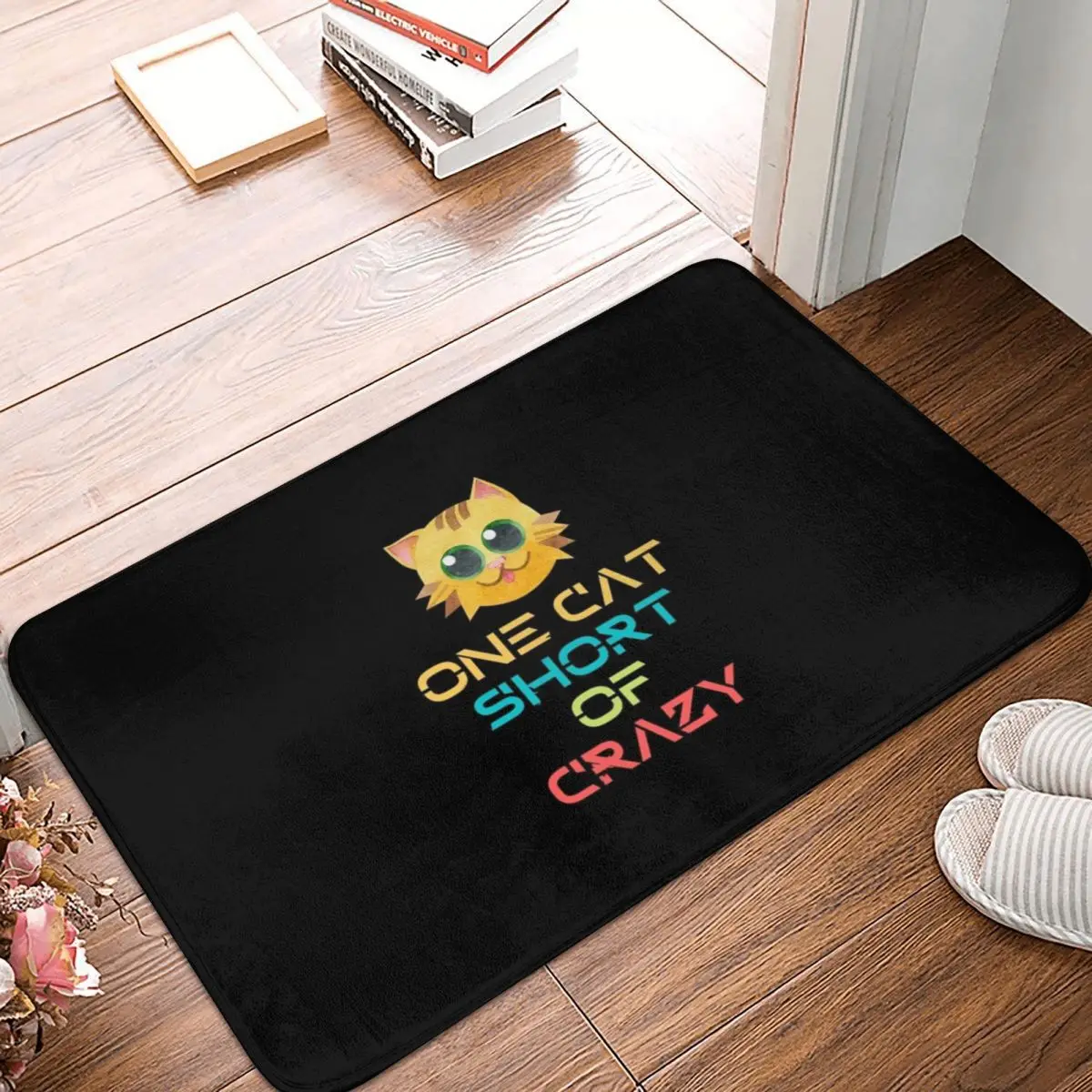 

One Cat Short Of Crazy Bath Door Mat Rug Carpet Decor Entrance Living Room Home Kitchen Bedroom Durable Animal Bathmat Doormat