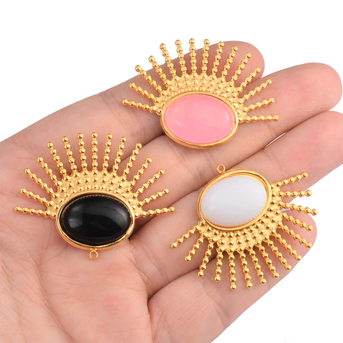 2pcs Stainless Steel Natural Stone Drop Dangle Earring Charms Boho Gold Plated Pendants for Women DIY Jewelry Making Accessories