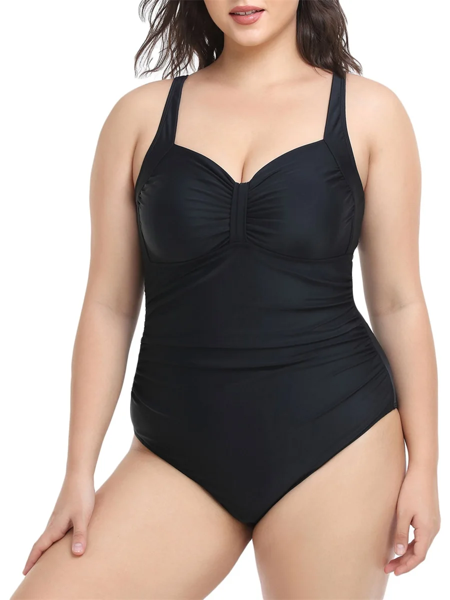 

Women's Tummy Control Swimsuit Sleeveless Ruched Solid Color Monokini Bathing Suit