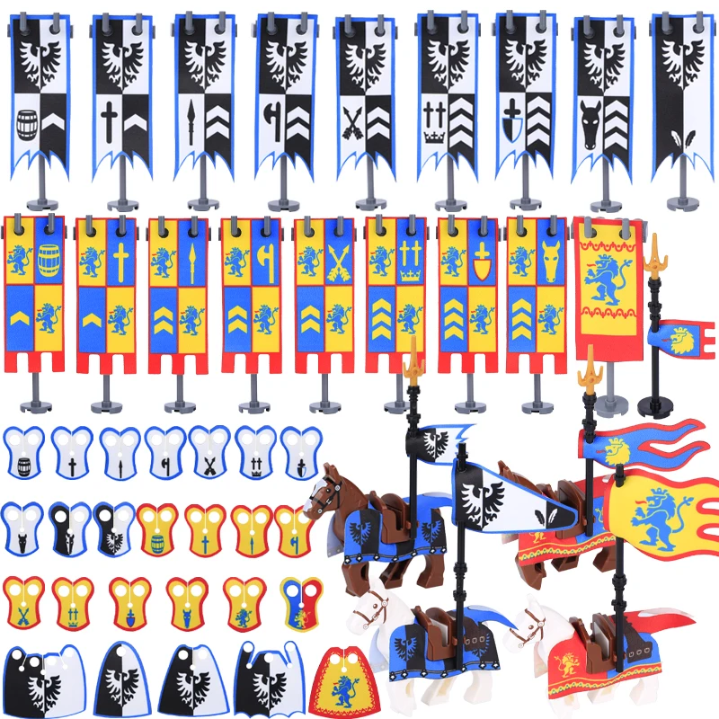 Средневековые военные аксессуары строительные блоки замок рыцари черный орел