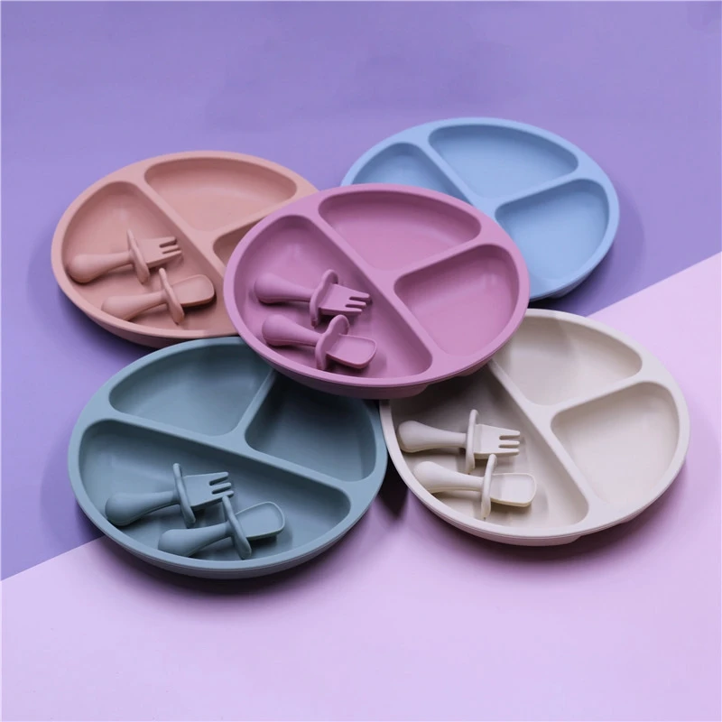 

Silicone Baby Tableware With Suction Cup Toddler Plate And Portable Fork Spoon Kids Food Bowl Set