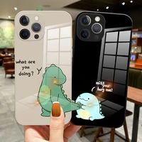 cute cartoon animal dinosaur couple phone case for iphone 13 pro max 12 11 x xs max xr 7 8 plus 13 mini 6s se 2020 glass cover