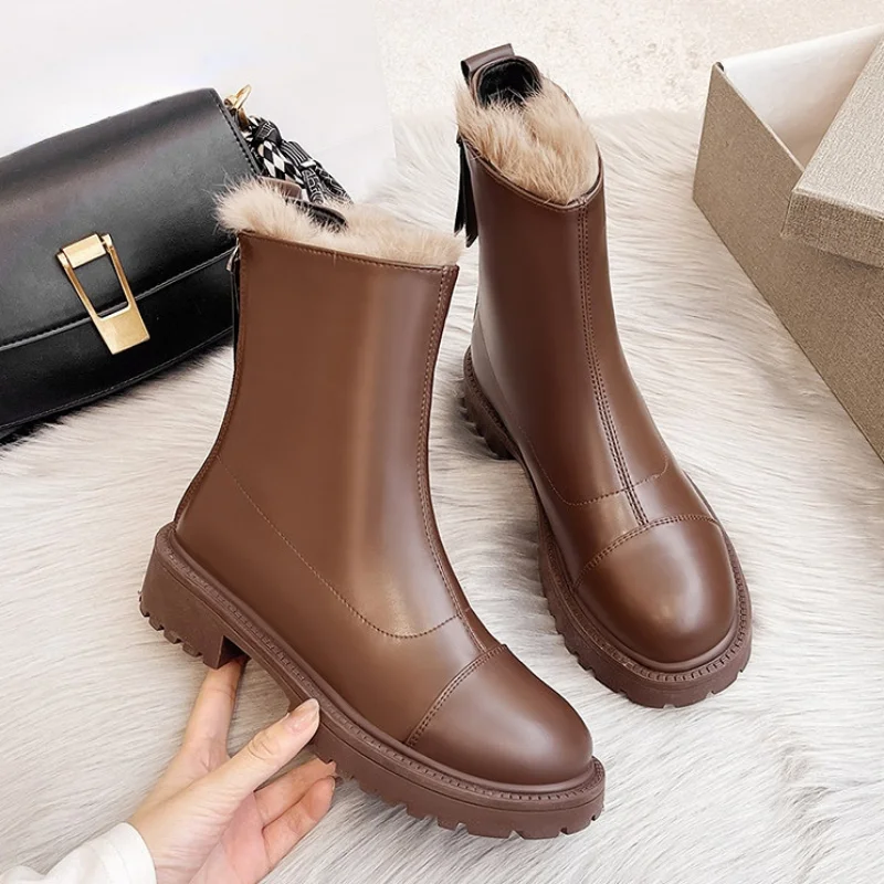 

Высококачественные новые зимние ботинки челси, женские ботильоны из мягкой кожи на платформе 2022, женские теплые ботинки на толстой плюшевой подкладке