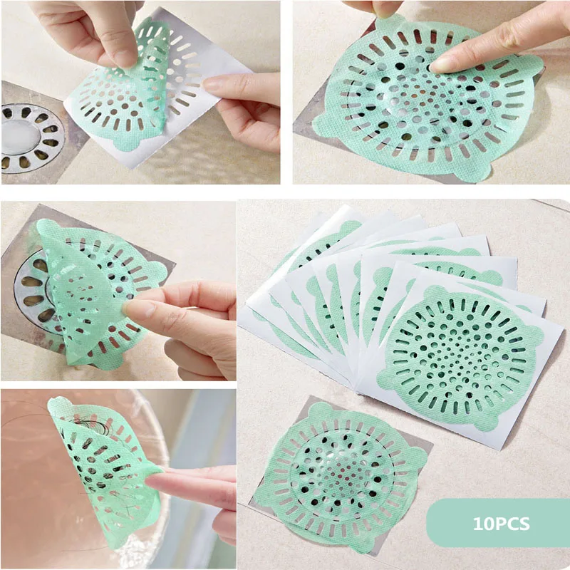 

10Pcs Disposable Sink Filter Shower Drain Stickers Drain Hair Catcher Strainer Floor Drain Cover Kitchen Bathroom Hair Cleaning