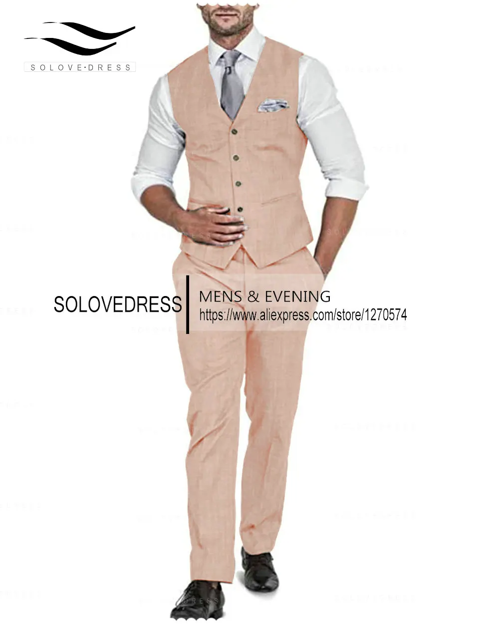 Men's Cotton Linen Vest 2 Piece Set for Wedding Groomsmen Vest Men 2022 (Vest+Pant)