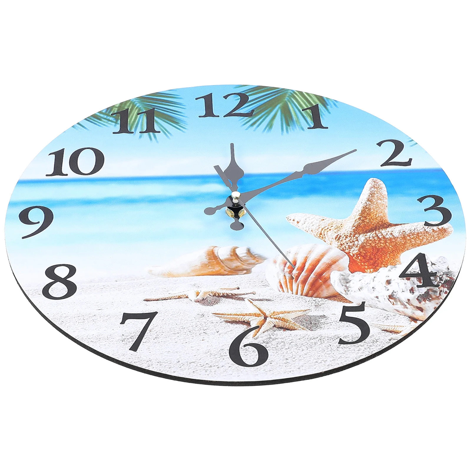 

Clock Wall Hanging Beach Round Decorative Silent Seaside Mute Clocks Bedroom Numerals Arabic Nautical Themed Room Non Ticking