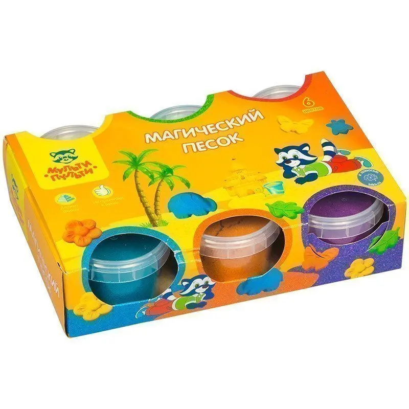 Песок для лепки Мульти-Пульти &quotПриключения Енота&quot 06 цветов 840г 2 формочки |