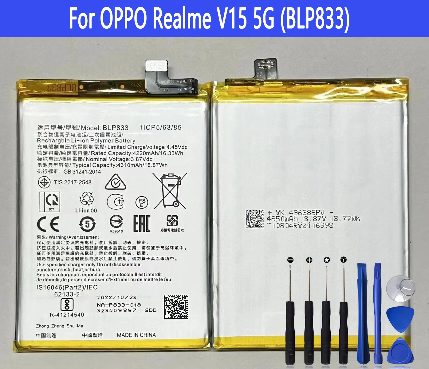 BLP833 Battery For OPPO Realme V15 5G Repair Part Original Capacity Mobile Phone Batteries Bateria