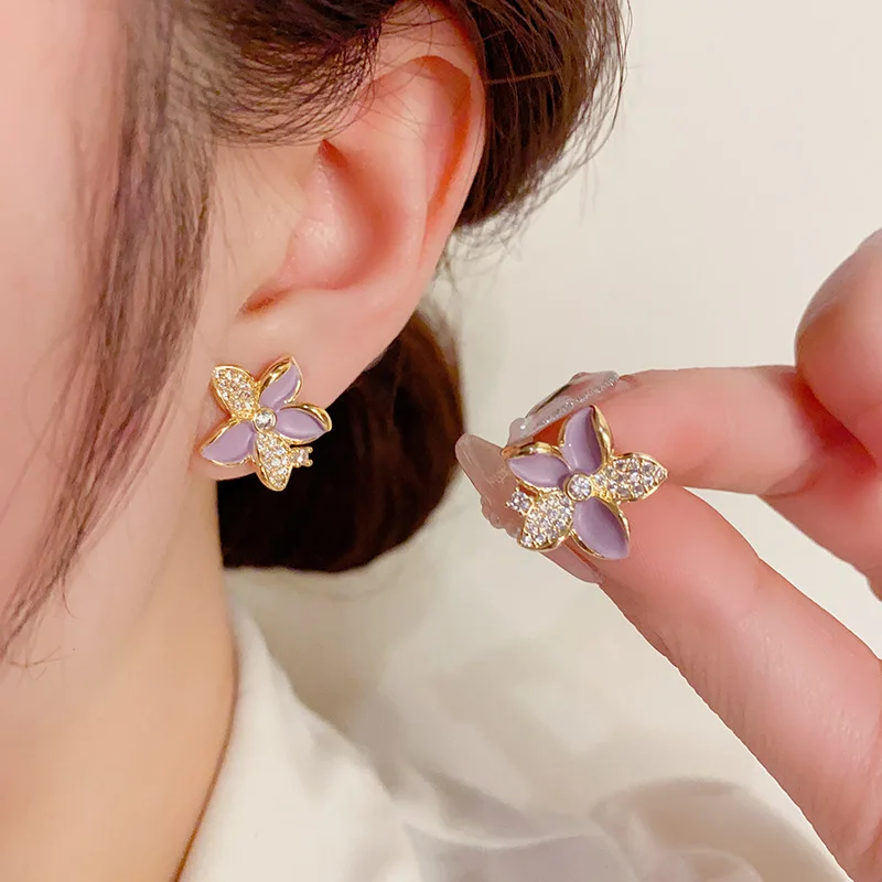 

Новые трендовые серьги в виде цветка из циркония, искусственная кожа, фиолетовые серьги для женщин, подарки