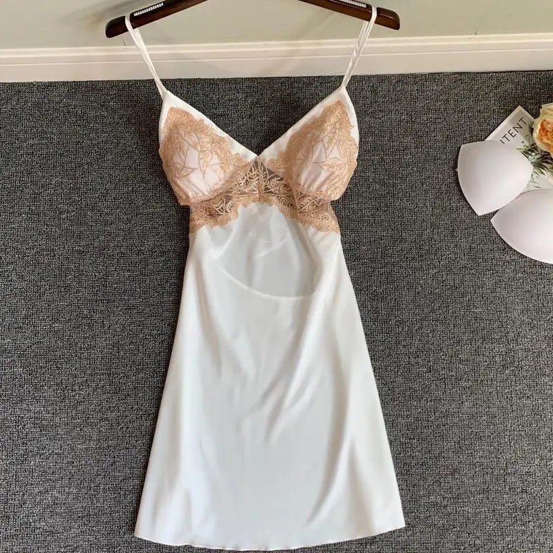 

Ночная рубашка женская с вырезами, одежда для отдыха, одежда для сна, нижнее белье с V-образным вырезом, кружевная ночная сорочка на бретелях, пикантная Интимная летняя одежда