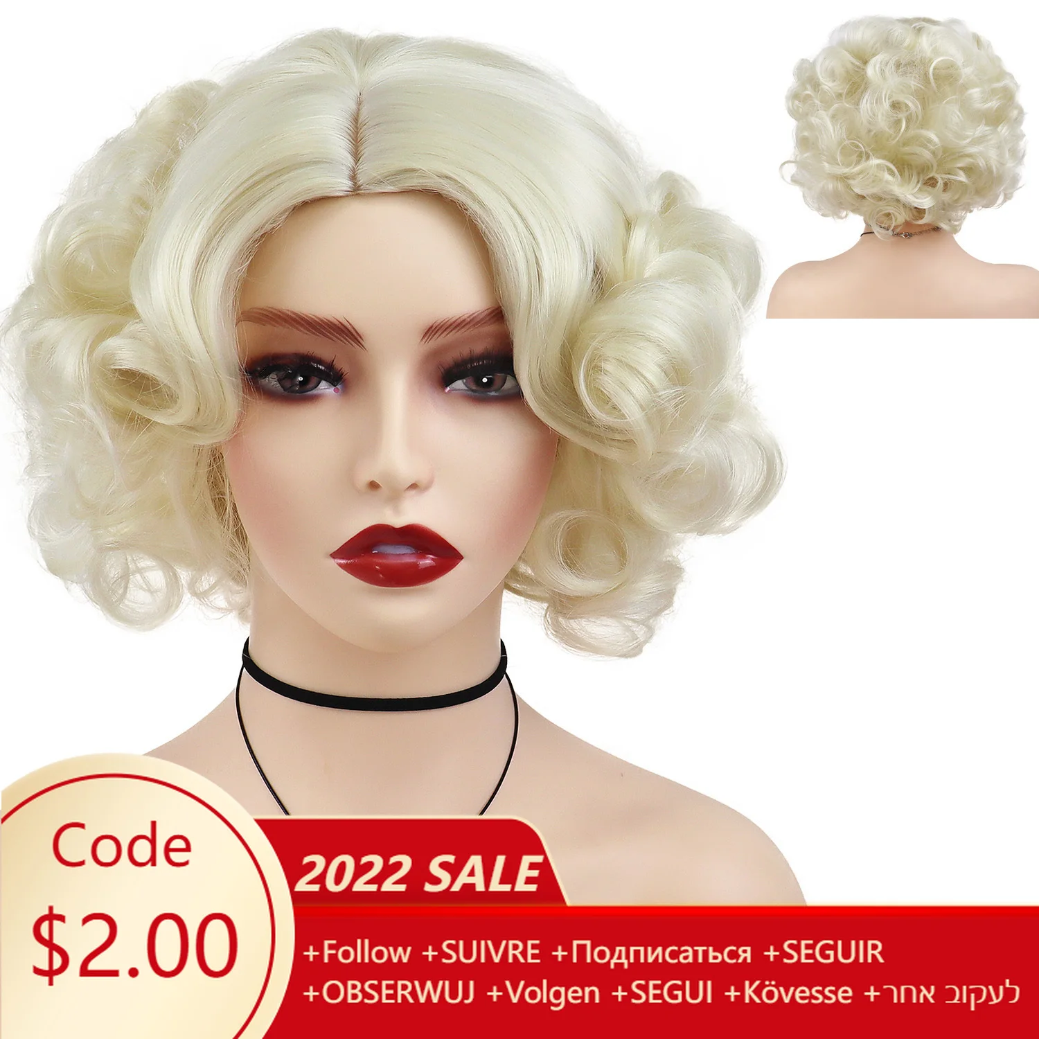 Парик для косплея GNIMEGIL Женский парик блонд с короткими вьющимися волосами 11