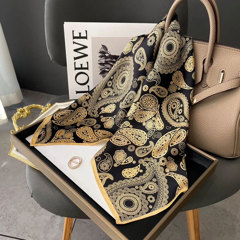 Квадратный шелковый шарф с принтом пейсли ручной каймой 100% натуральный шейный