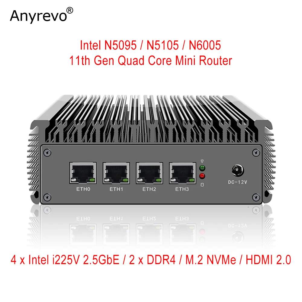 New 11th Gen N5095 Router Quad Core 2.5G pfSense 4*Intel i225 Nics NVMe 2*DDR4 Fanless Mini PC OPNsense Firewall VPN Server